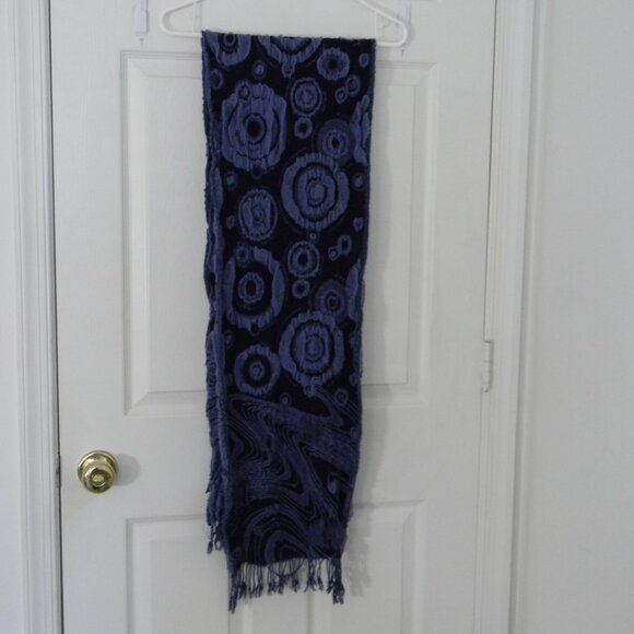 Navy Blue Burn-out Scarf Rectangle Denim-look Accessory - Picture 1 of 4
